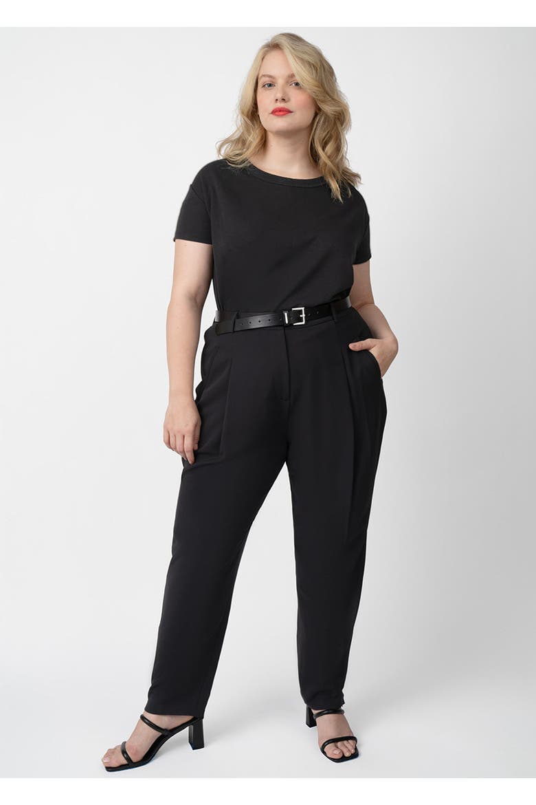 Stretch Crepe Pleated Plus Size Trouser, Alternate, color, Jet Black