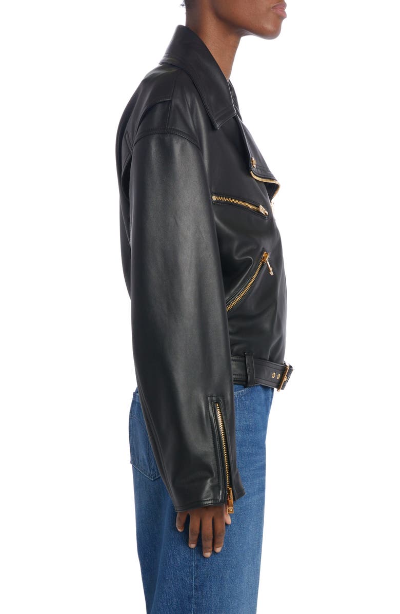 Versace Lambskin Leather Biker Jacket, Alternate, color, 