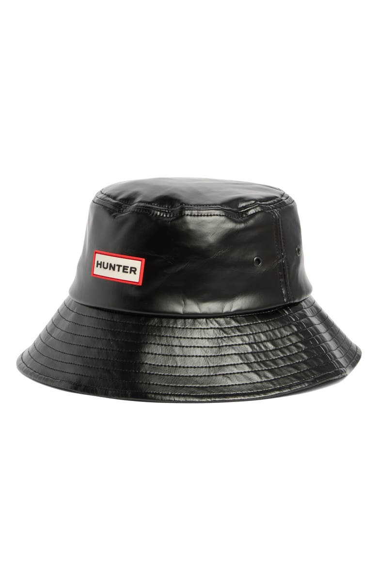 Hunter Water Resistant Faux Leather Bucklet Hat, Main, color, Black