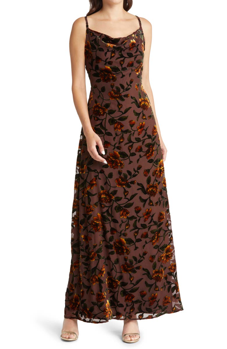 Lulus Romance in the Making Floral Velvet Gown, Main, color, 