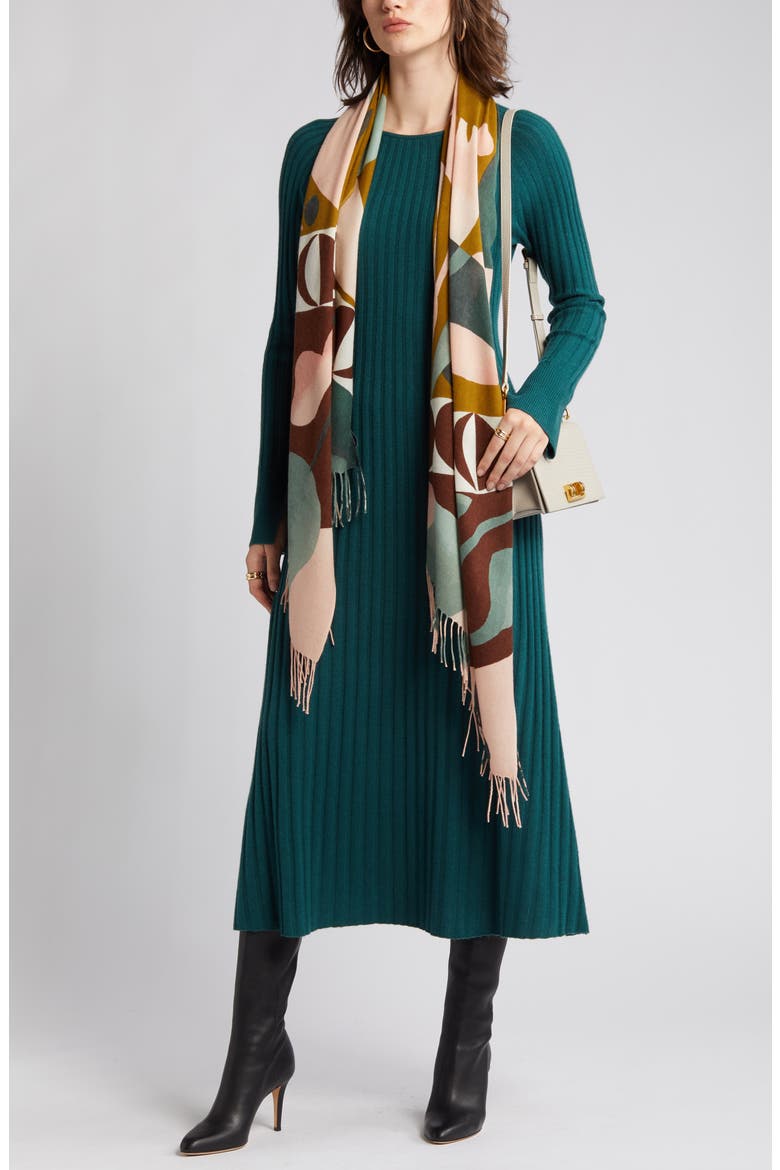 Rib Long Sleeve Midi Sweater Dress, Main, color, GREEN GARNET