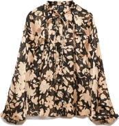 MANGO Flowy Floral Tie Neck Top