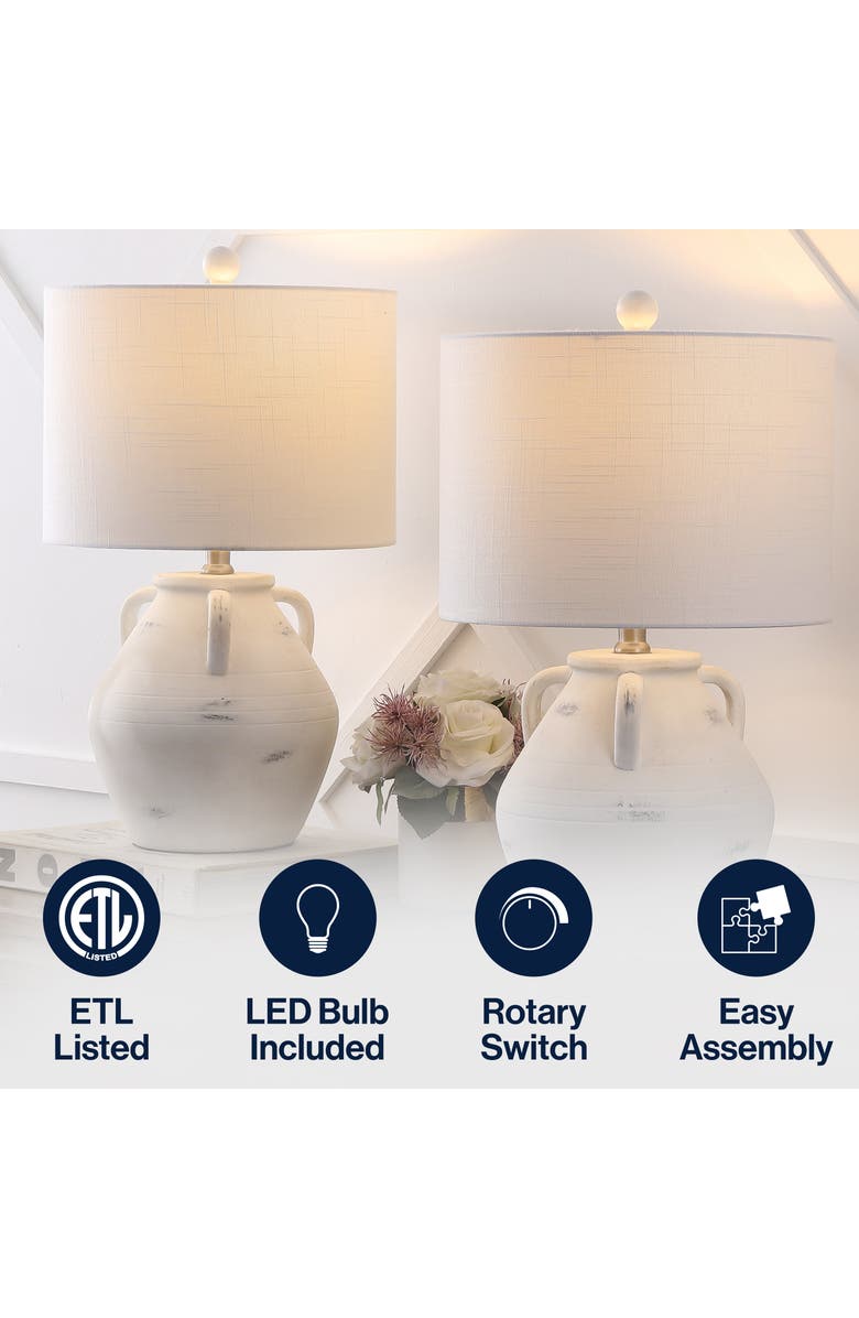 JONATHAN Y Altea 20.5" Rustic Coastal Pottery Jar LED Table Lamp, Alternate, color, White