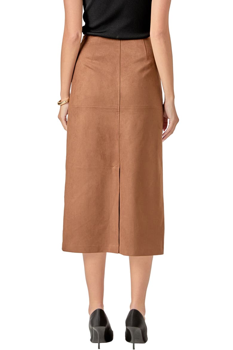Faux Suede Midi Skirt, Alternate, color, BROWN