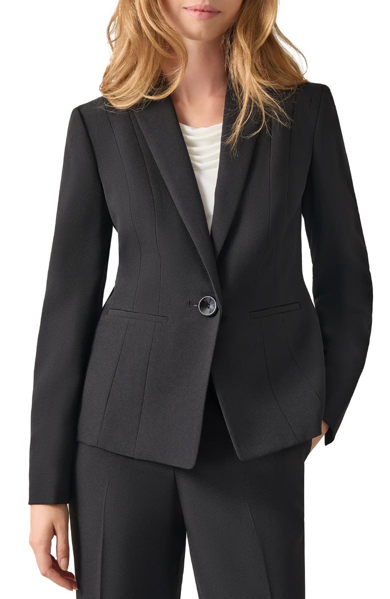 KASPER Stretch Crepe One-Button Blazer, Main, color, Black