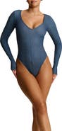 Naked Wardrobe The V Denim Bodysuit