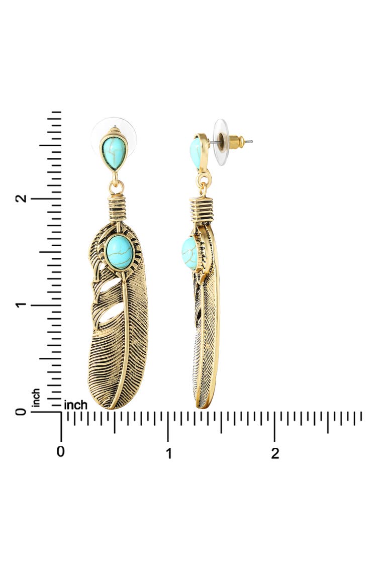 Stone Feather Drop Earrings, Alternate, color, Gold, turquoise