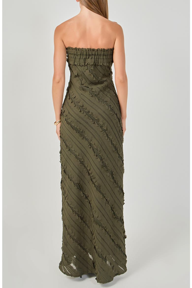 Ruffle Strapless Maxi Dress, Alternate, color, OLIVE BROWN