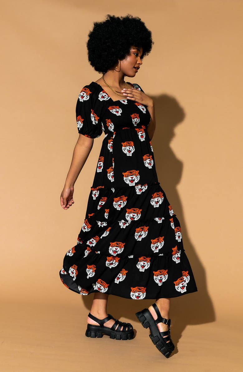 Dressed in Lala Smocked Maxi Dress, Alternate, color, Black Tigress