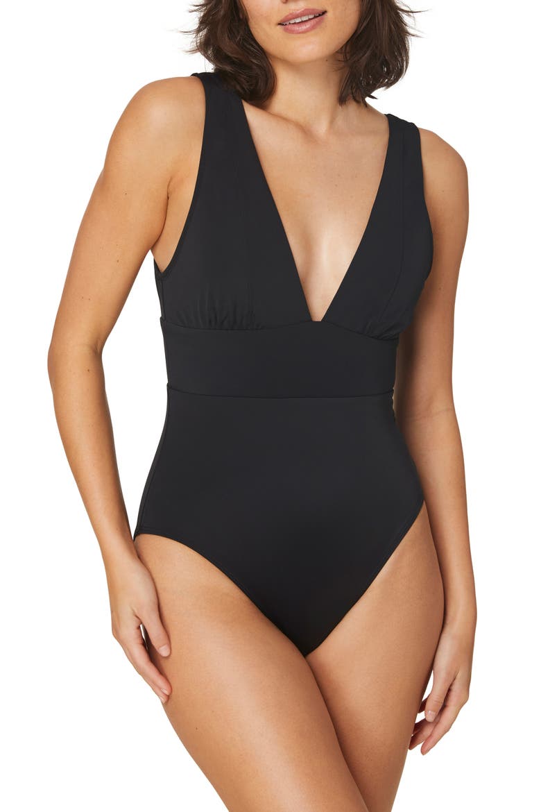 The Mykonos Long Torso One-Piece Swimsuit, Main, color, BLACK