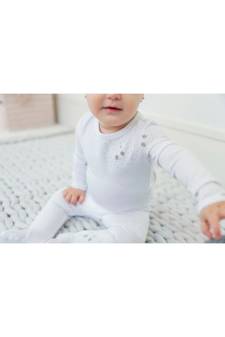 Allover Strawberry and Dot Print Romper with Hat Set, Alternate, color, Skylight