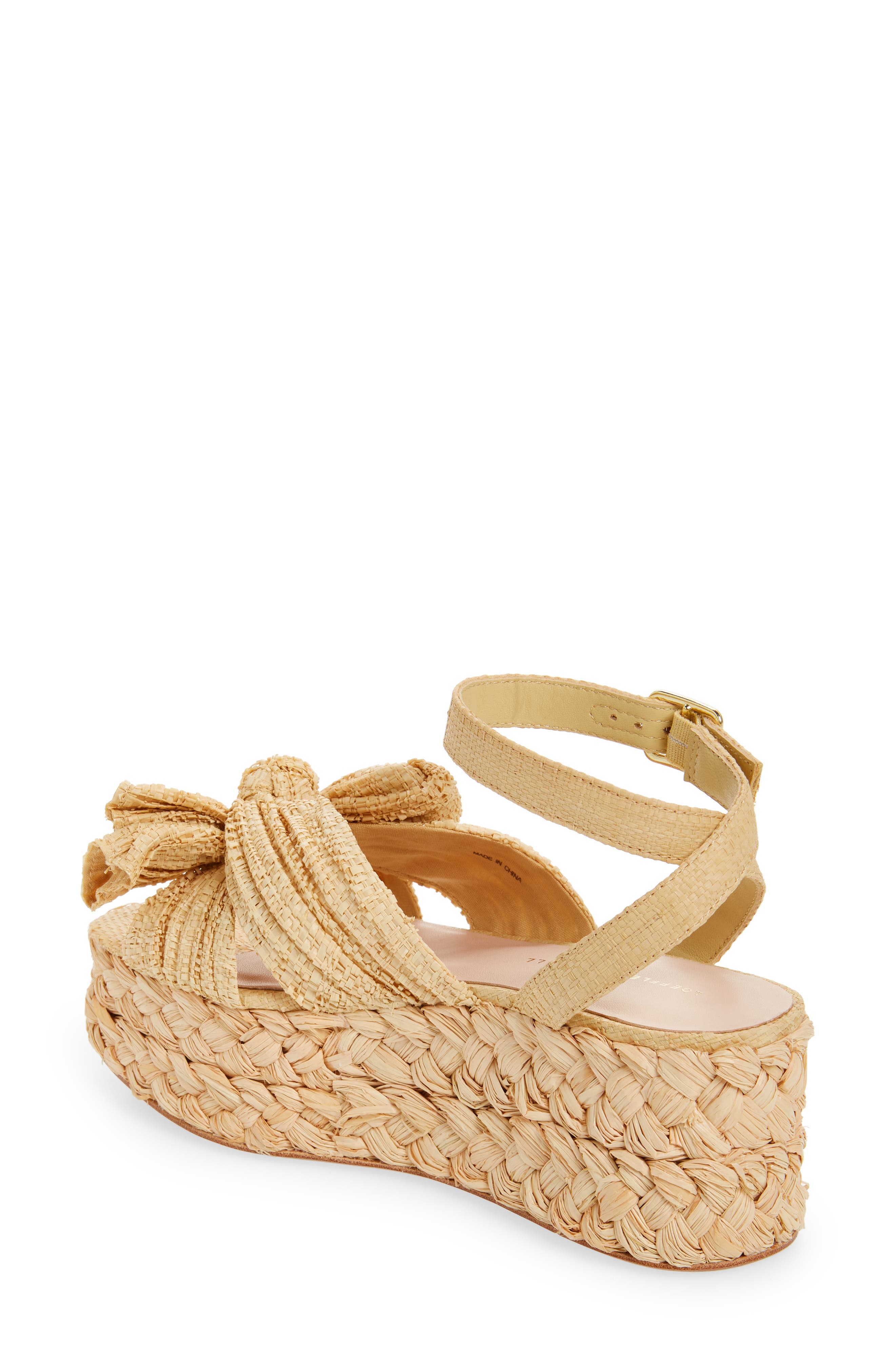 Gaby Pleated Bow Braided Raffia Platform Sandal, Alternate, color, NATURAL