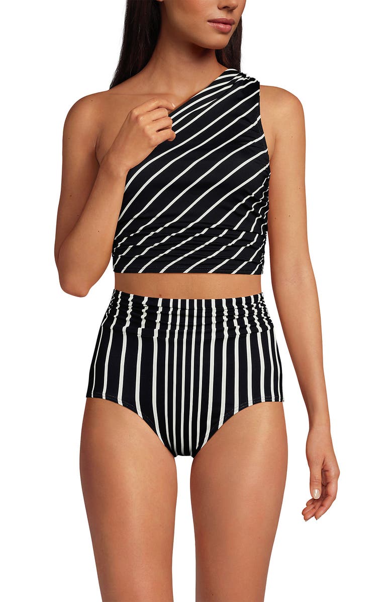 Lands' End D-Cup Ruched One Shoulder Tankini Top, Main, color,