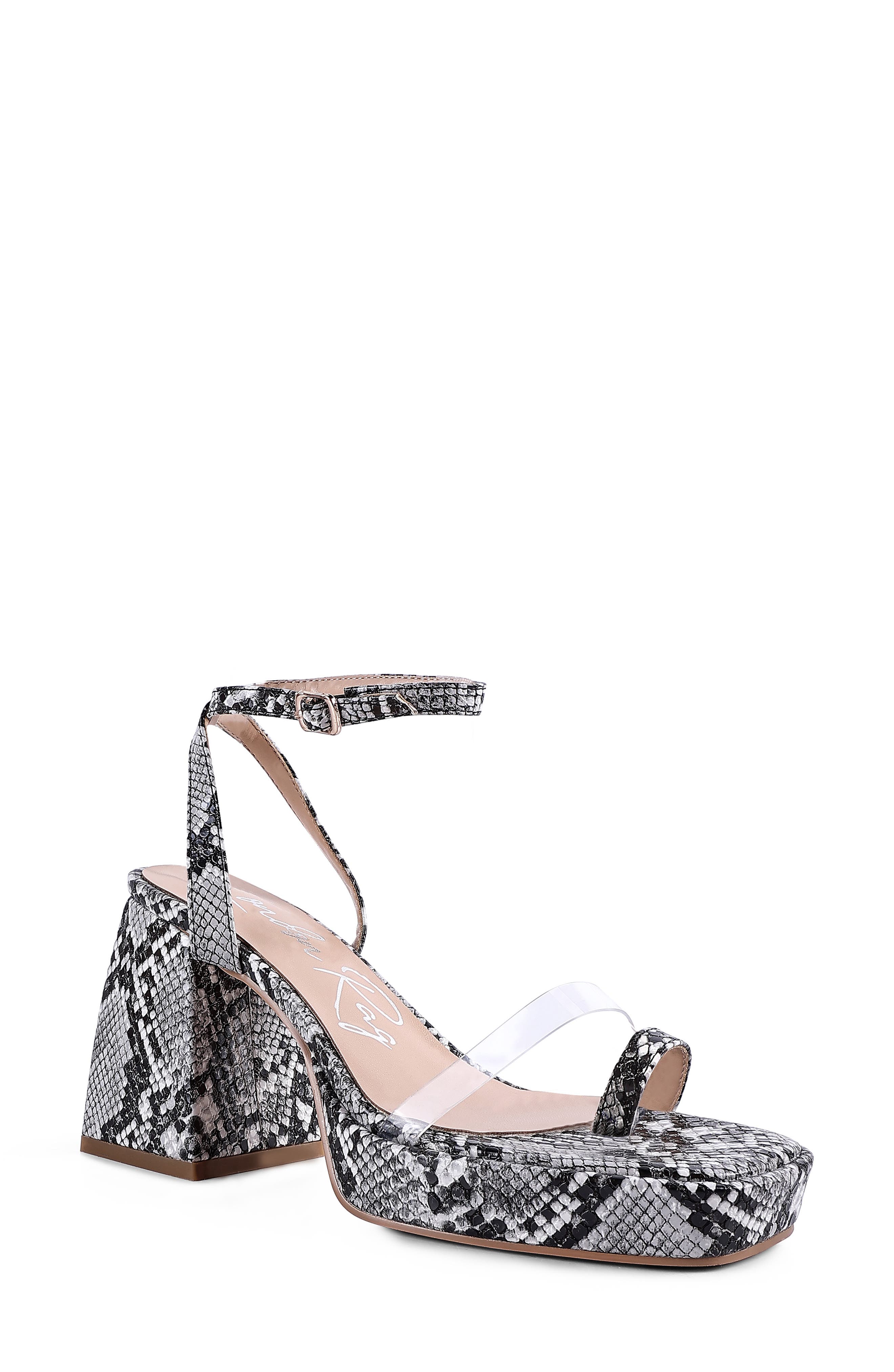 LONDON RAG Such Flirt Snake Embossed Block Heel Sandal, Main, color, 