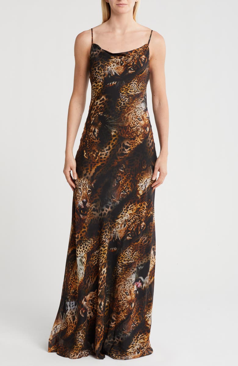 L'AGENCE Christine Cowl Neck Silk Chiffon Slipdress, Main, color, 