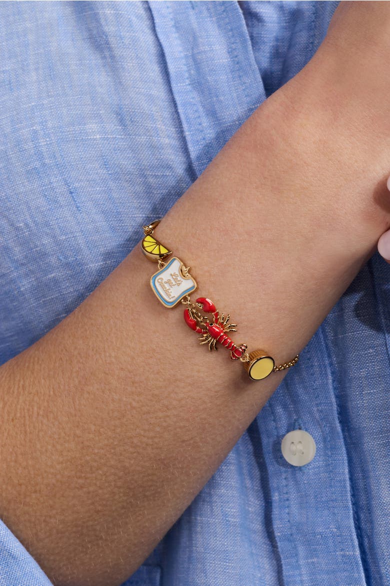 Lobster Boil 'Let's Get Crackin!' Inline Charm Bracelet, Alternate, color, Gold