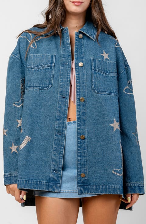 Embroidered Denim Shacket
