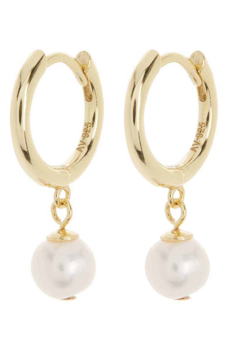 ARGENTO VIVO Mini Freshwater Pearl Drop Huggie Hoop Earrings, Main, color, Gold