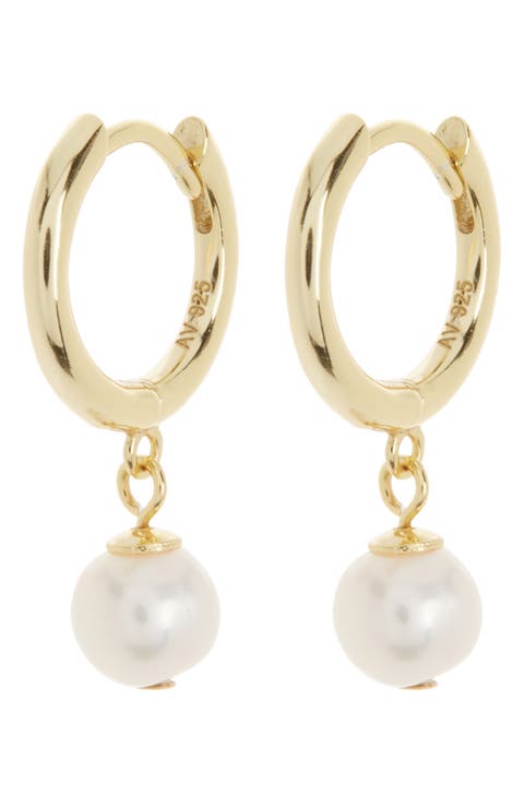 Mini Freshwater Pearl Drop Huggie Hoop Earrings