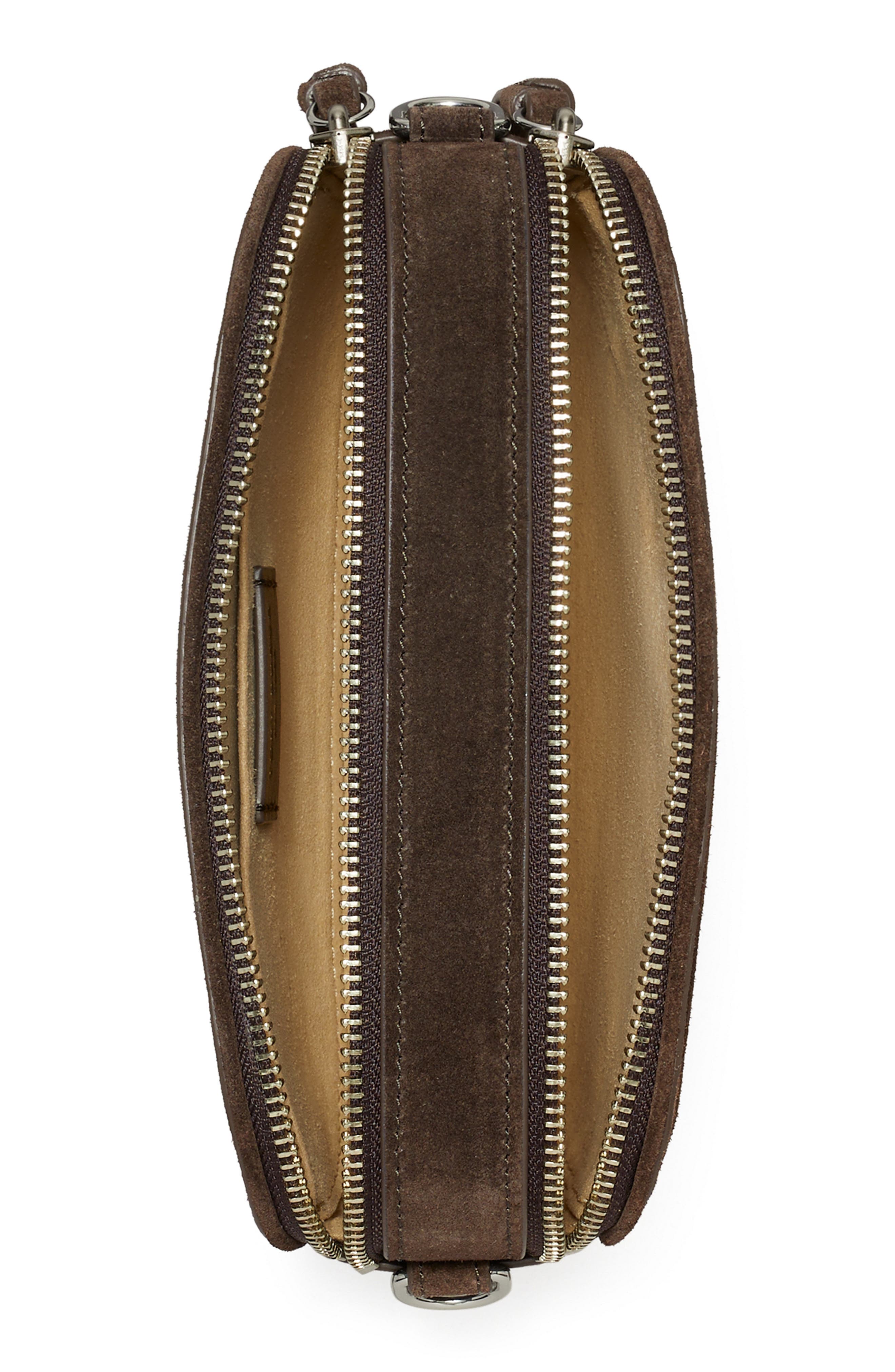 Tory Burch Mini Miller Suede Crossbody Bag, Alternate, color, Shadow Oak