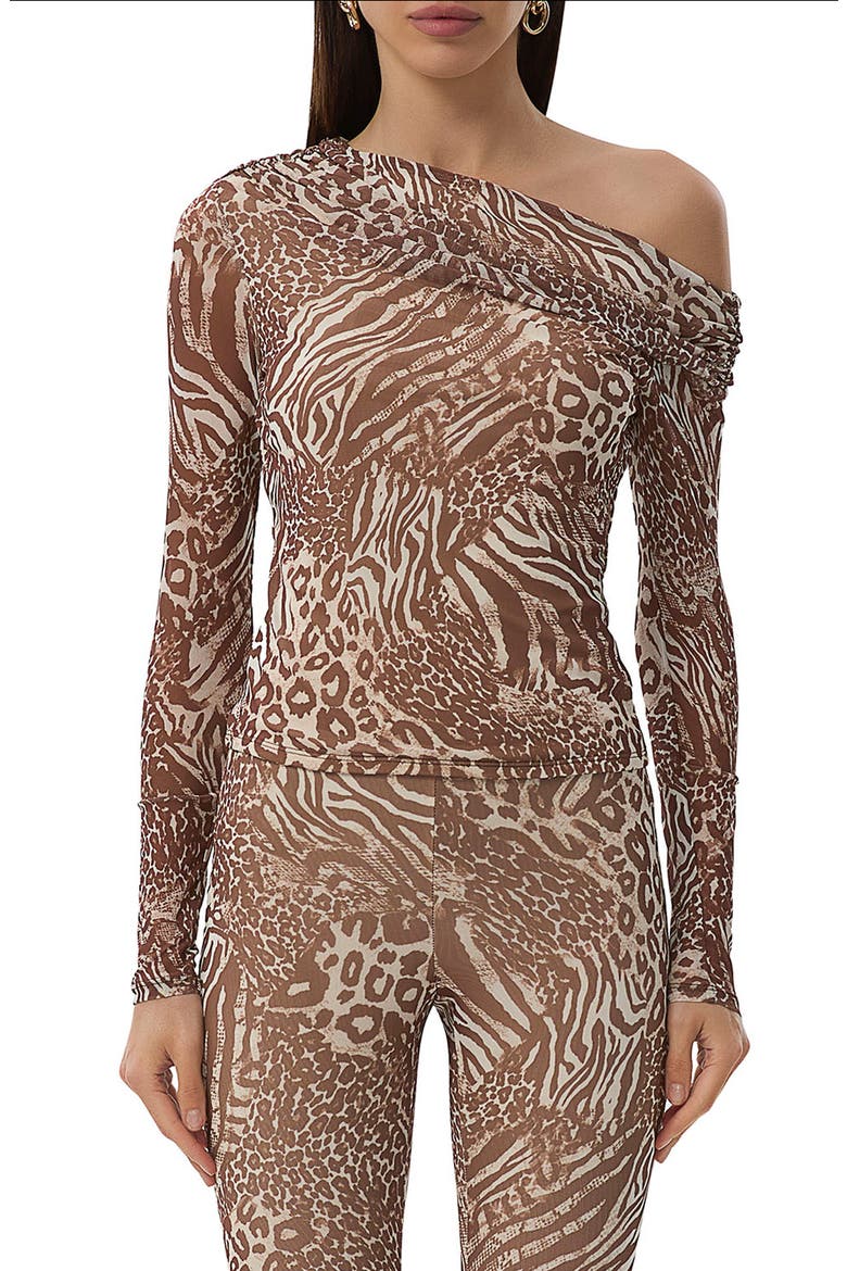 Barry One-Shoulder Mesh Top, Main, color, TAUPE ANIMAL