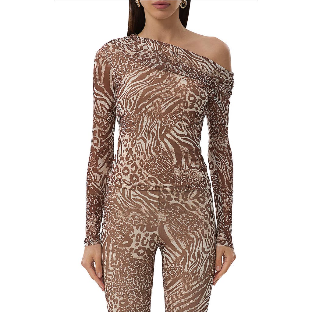 AFRM Barry One-Shoulder Mesh Top in Taupe Animal  product