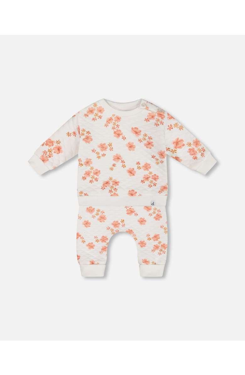 Deux par Deux Baby Girl's Printed Quilted Top And Pant Set White And Pink Flowers, Main, color, White And Pink Flowers