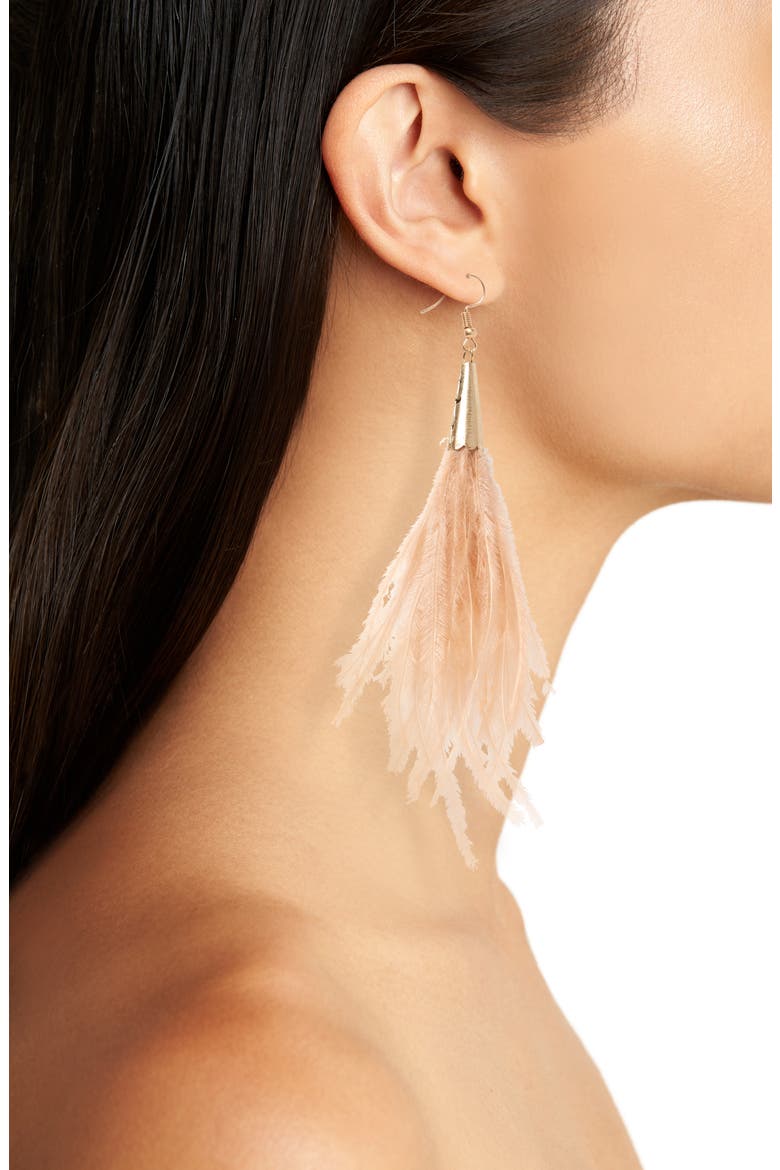 Feather Earrings, Alternate, color, TAN