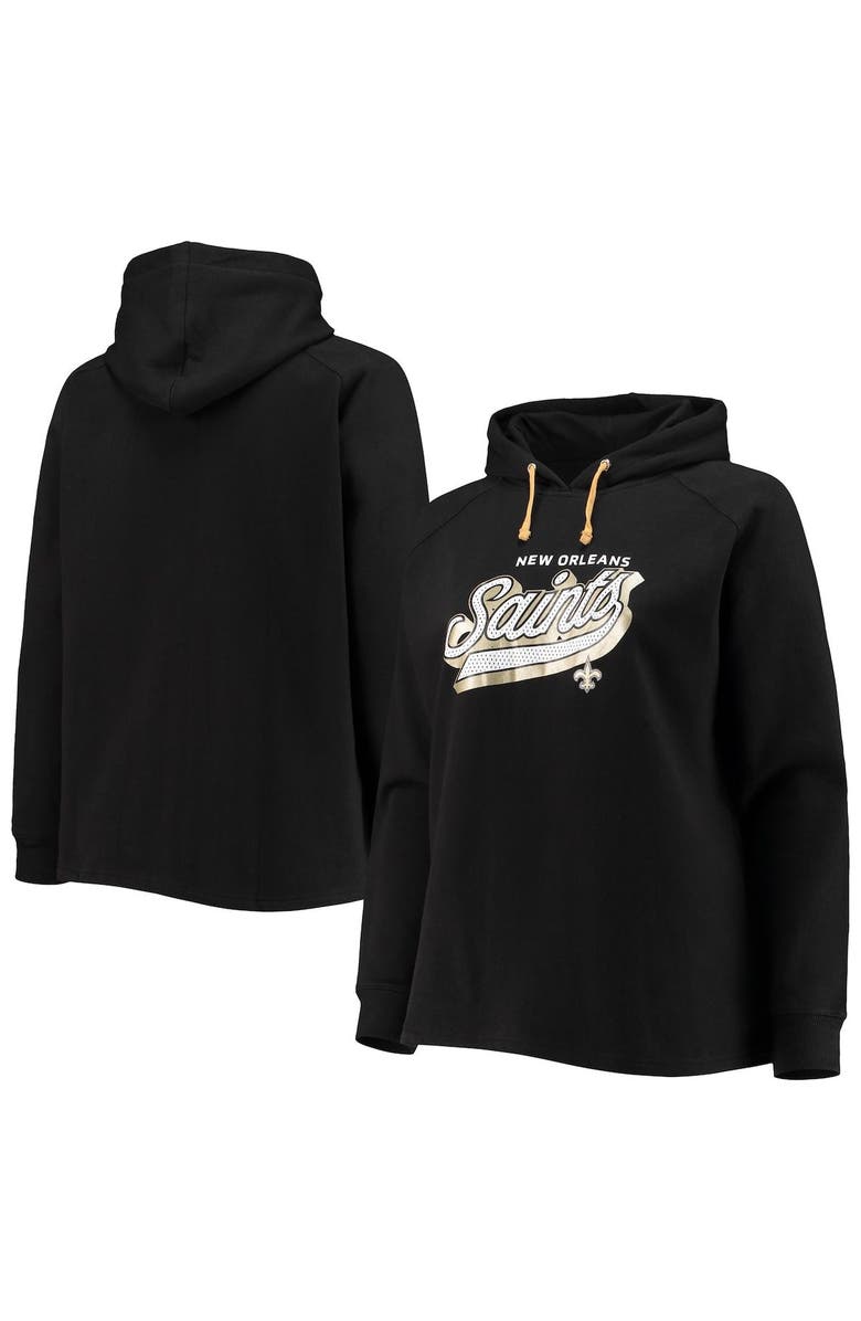FANATICS Women's Fanatics Branded Black New Orleans Saints Plus Size First Contact Raglan Pullover Hoodie, Main, color, 