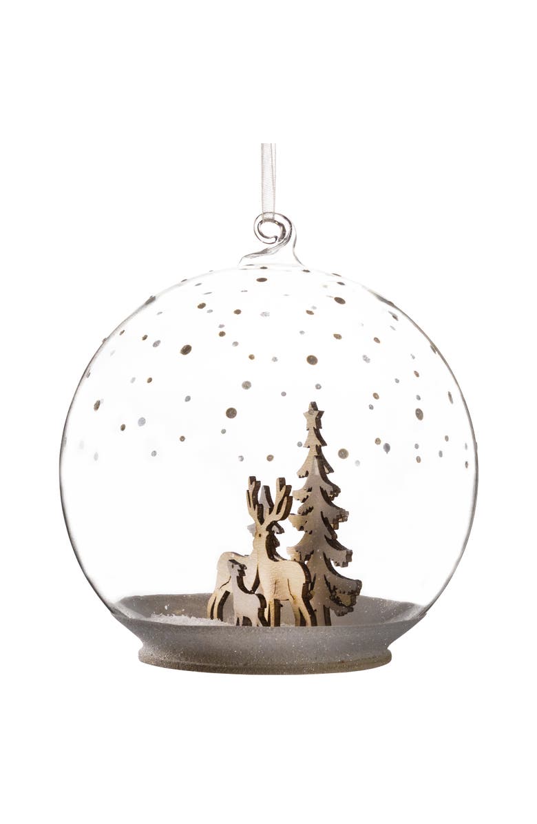Northlight Deer Family in Snow Glass Globe Christmas Ornament - 4.75", Alternate, color, White
