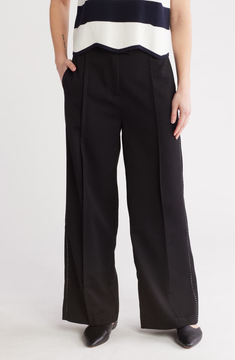 Adrianna Papell Side Stitch Wide Leg Pants, Main, color, Black/ Ivory