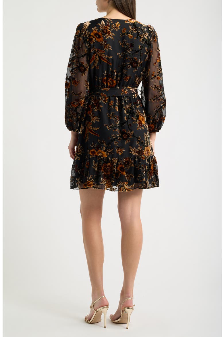 V-Neck Balloon Sleeve Minidress, Alternate, color, BLACK COGNAC