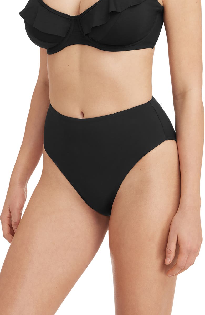 Sea Level Retro High Waist Bikini Bottoms, Alternate, color, Black