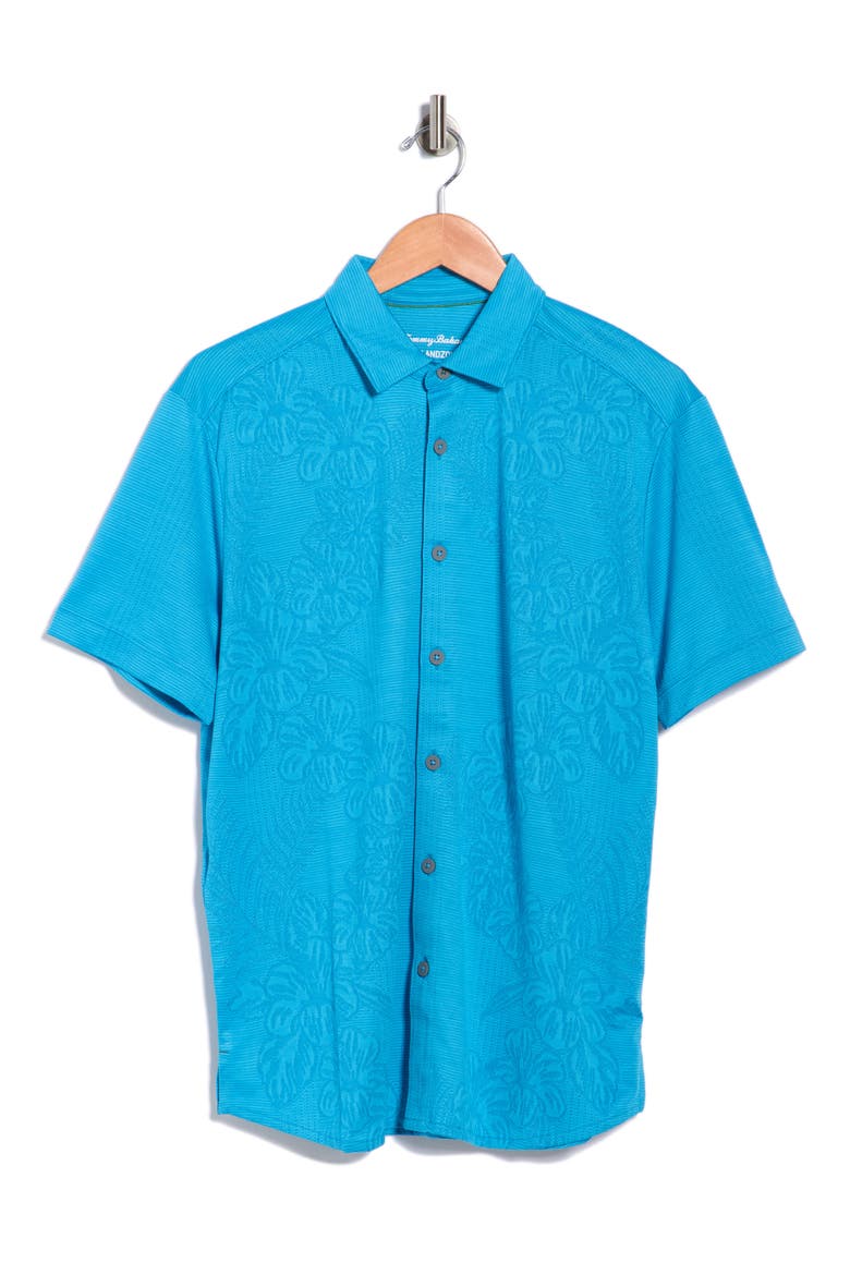 Palm Coast Cascade Vines IslandZone® Performance Short Sleeve Knit Button-Up Shirt, Main, color, VACATION B