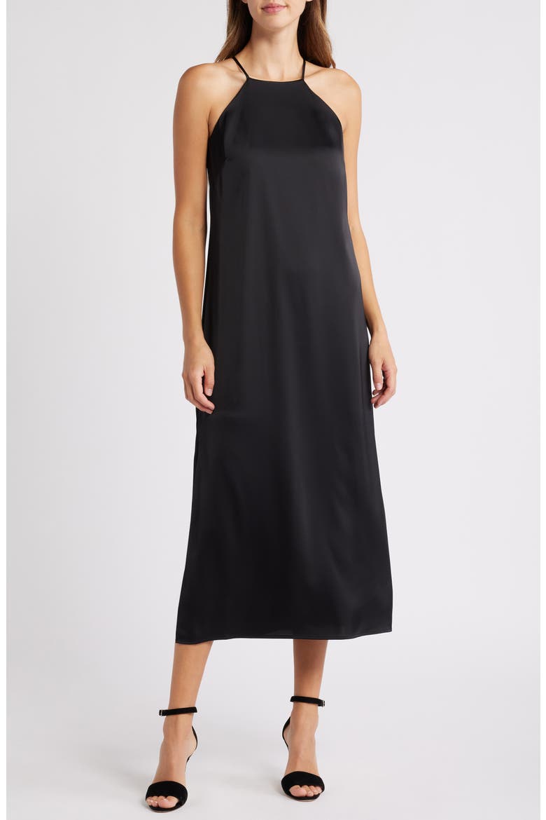 Satin Midi Slipdress, Main, color, ANNE BLACK