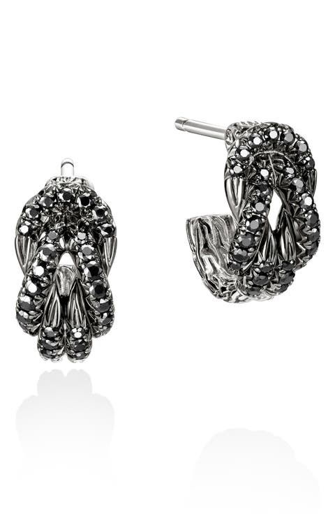 Love Knot Earrings, Black Sapphires