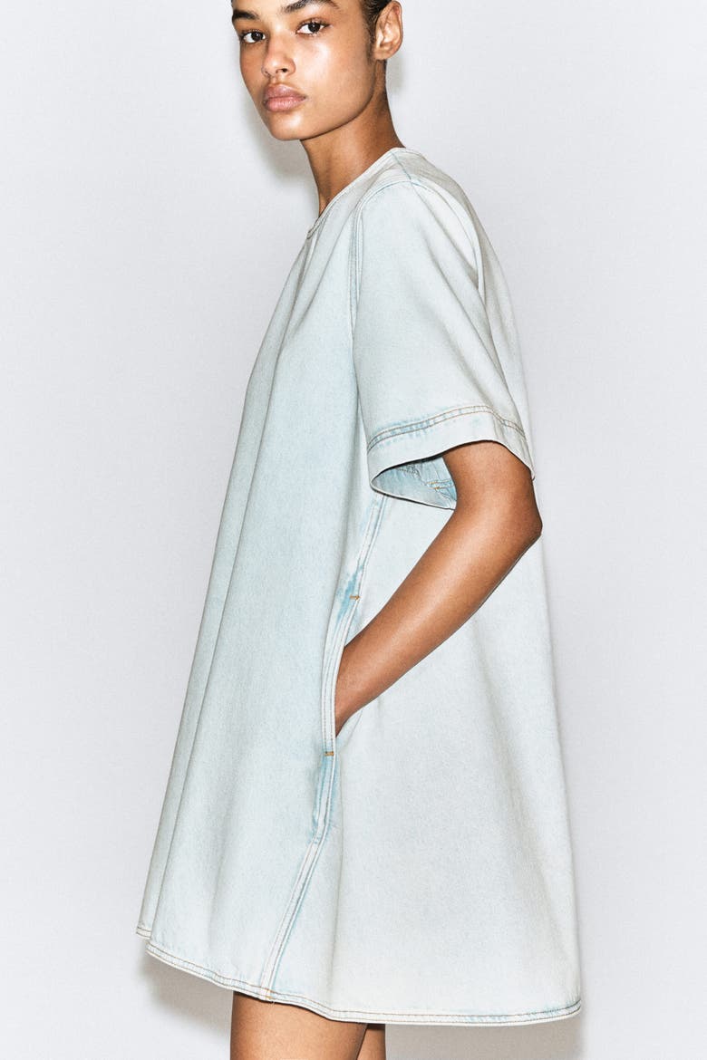 Flared Denim Mini Dress, Alternate, color, LIGHT BLUE