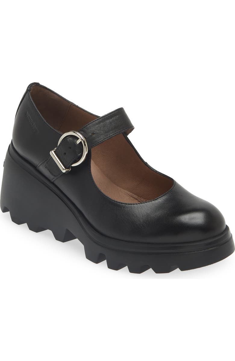 Wonders Wedge Mary Jane, Main, color, Black Leather