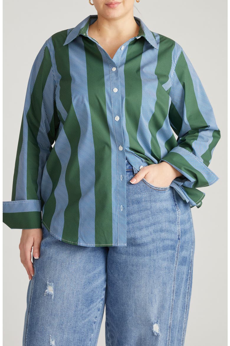 Henning x US Madison Poplin Button-Up Shirt, Main, color, GREEN/ PURPLE STRIPE