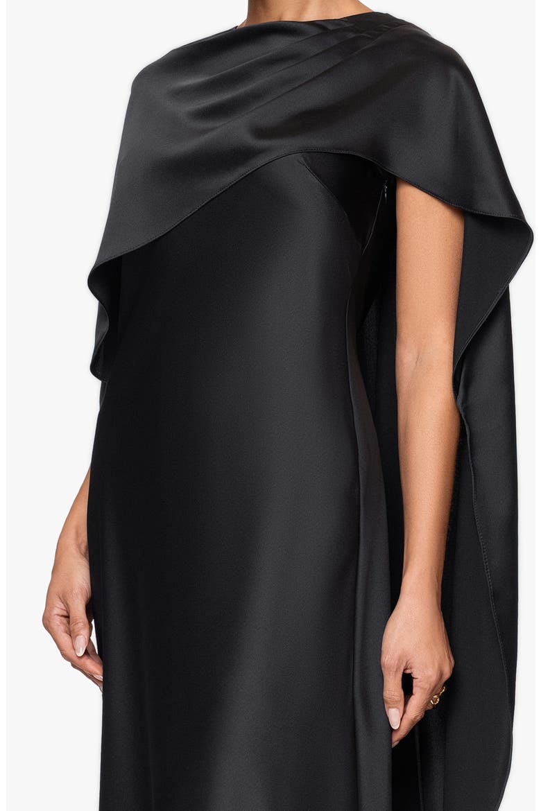Cape Overlay Satin Gown, Alternate, color, BLACK