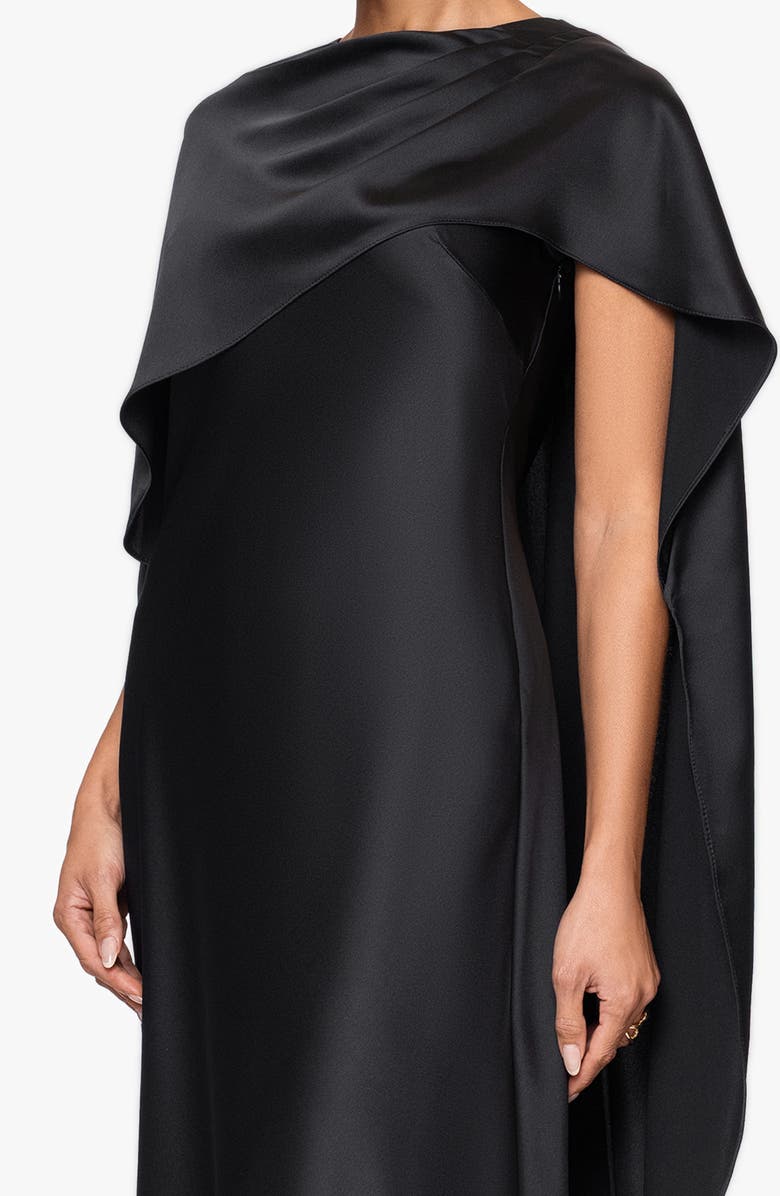 Xscape Evenings Cape Overlay Satin Gown, Alternate, color, Black