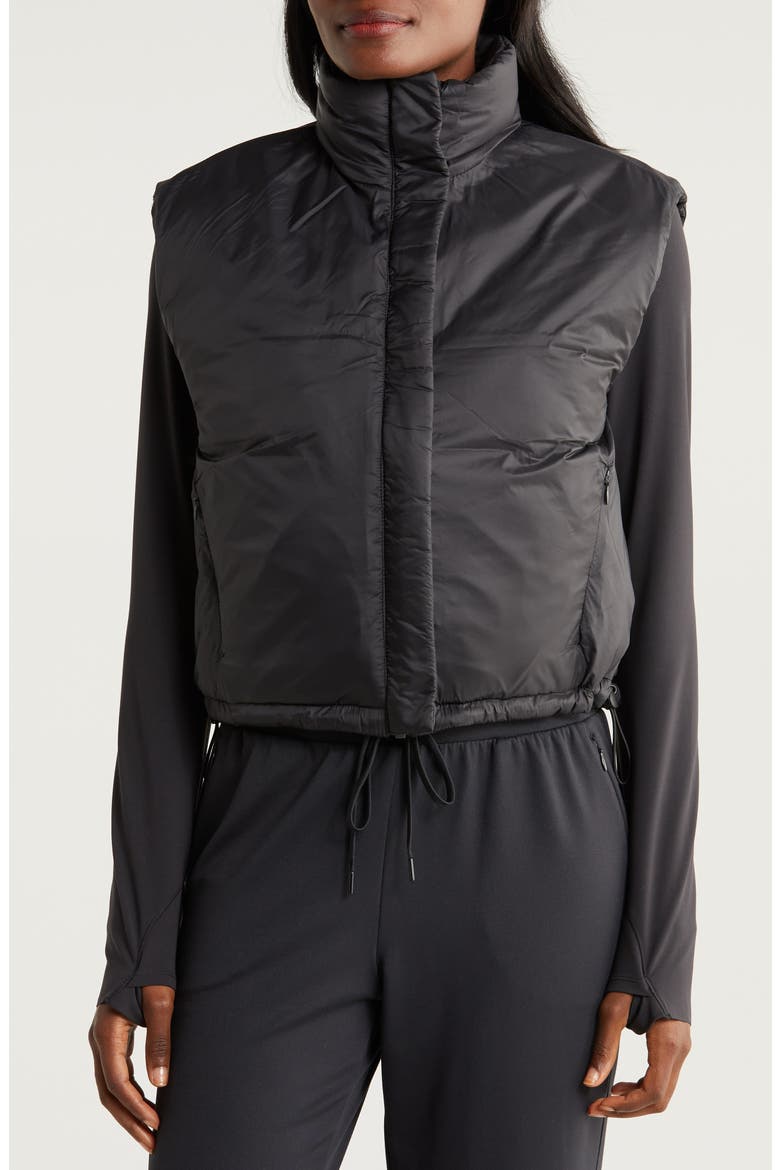 Reversible Quilted Nylon Puffer Vest, Alternate, color, BLACK