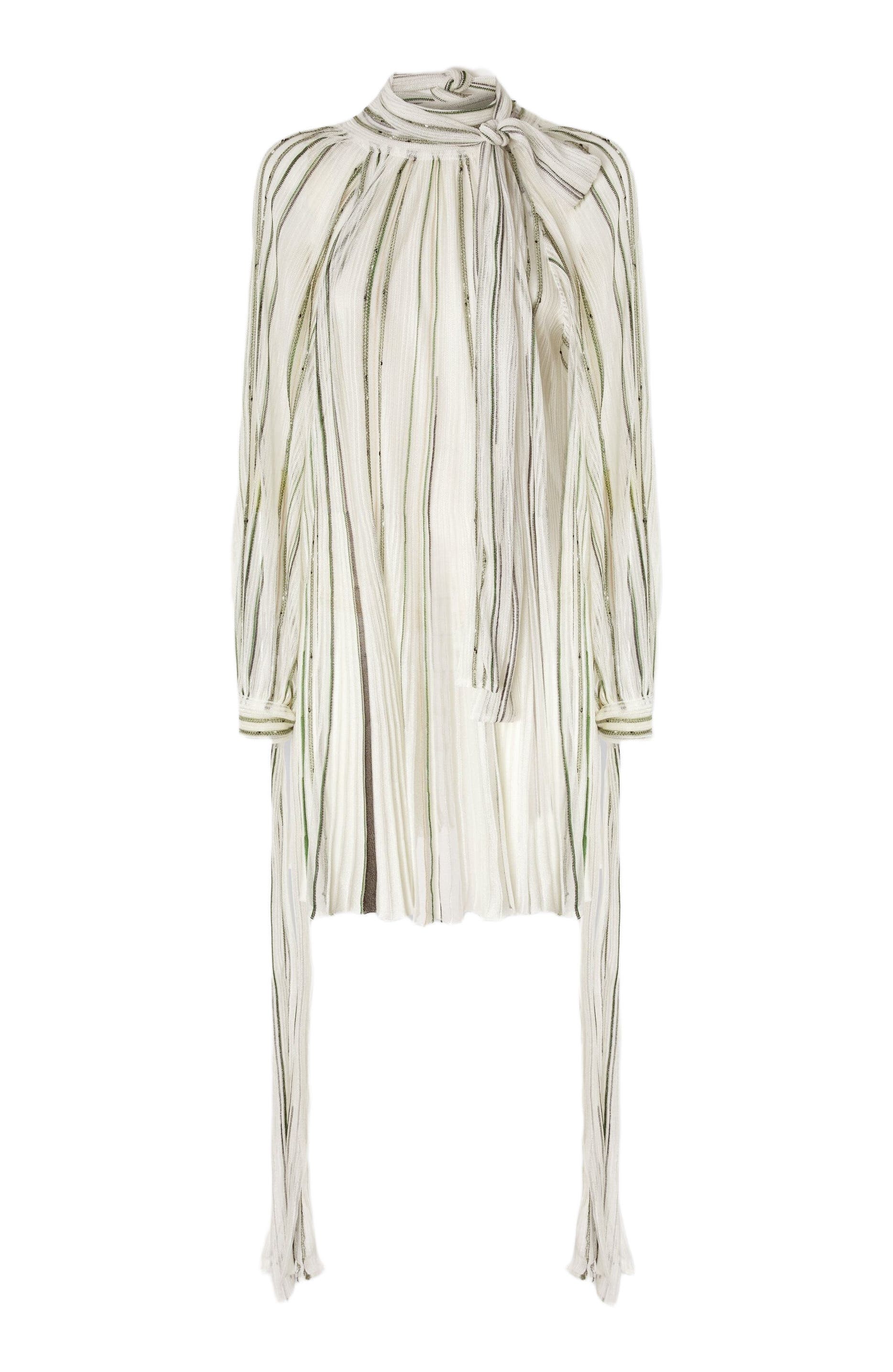 Mini Dress With Striped Sash And Lame Threads - image 2