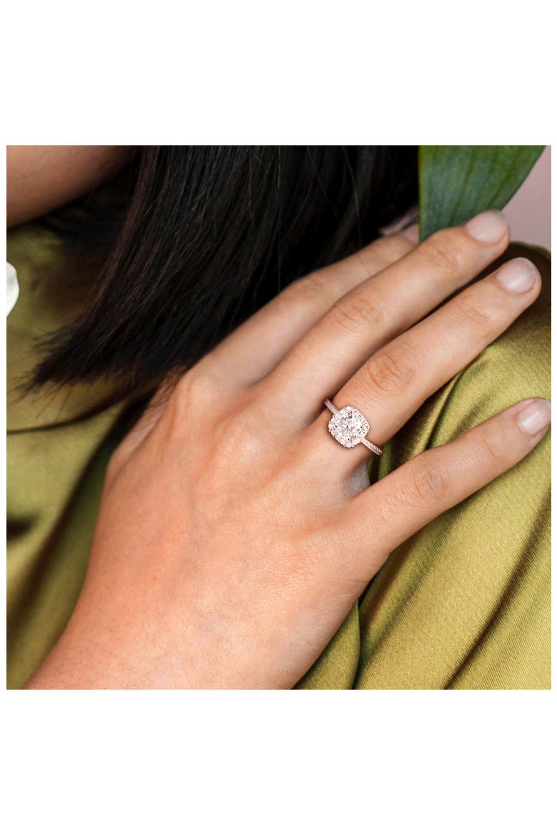 Sterling Silver Cushion Cut Lab Created Moissanite Halo Ring, Alternate, color, SILVER