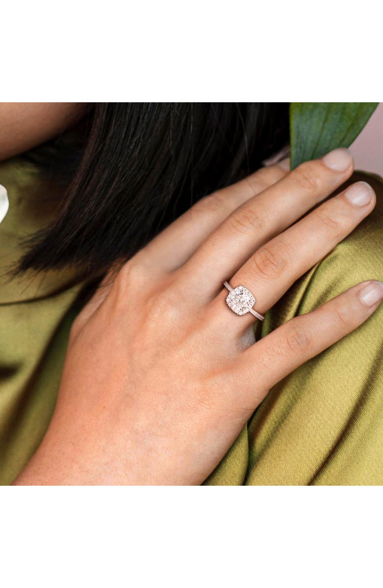 DELMAR Sterling Silver Cushion Cut Lab Created Moissanite Halo Ring, Alternate, color, Silver