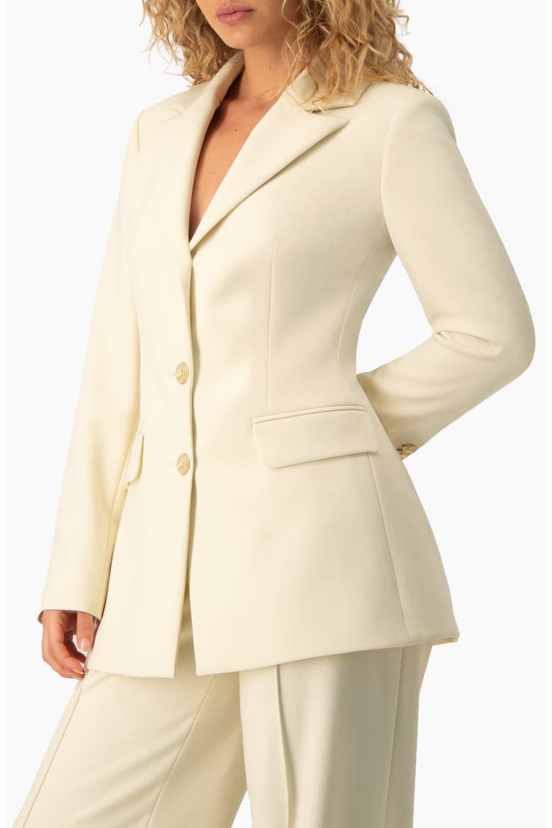 Fitted Single-Breasted Long-Line Blazer with Golden Crest Buttons, Alternate, color, Ivory