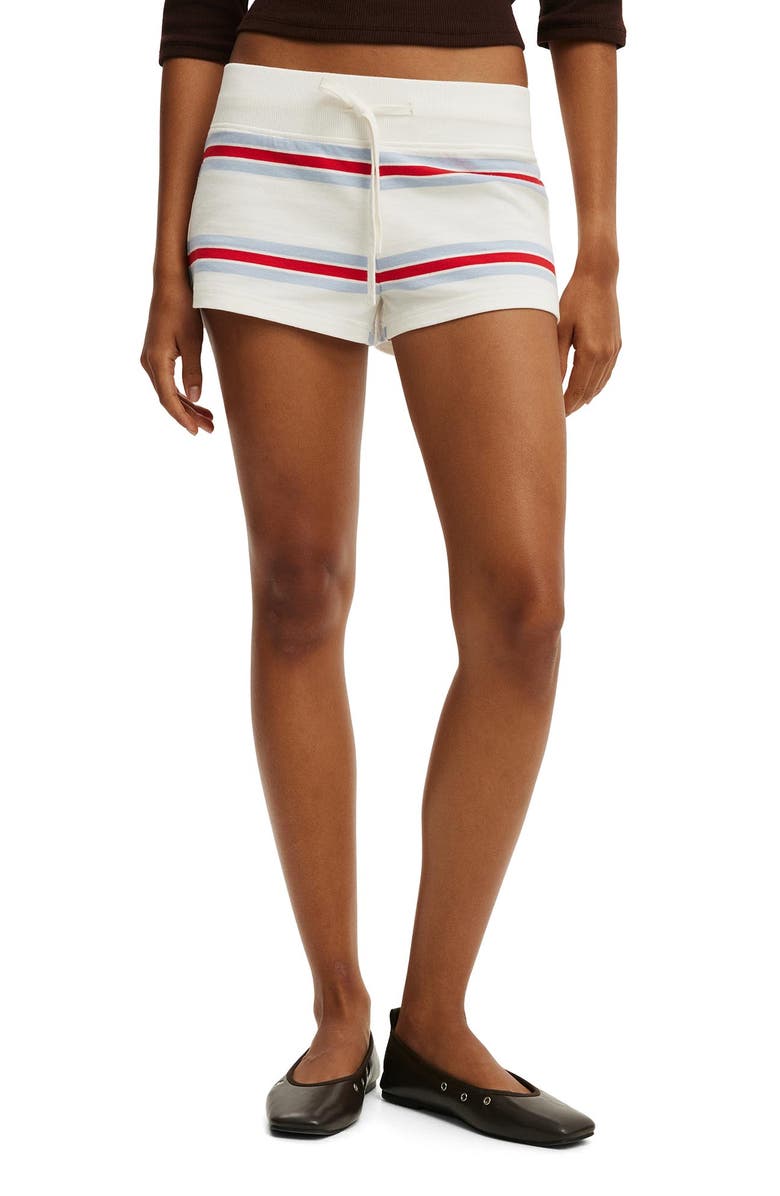 Cotton On Women's Micro Sweatshort, Alternate, color, Cream Red Blue Multi Stripe
