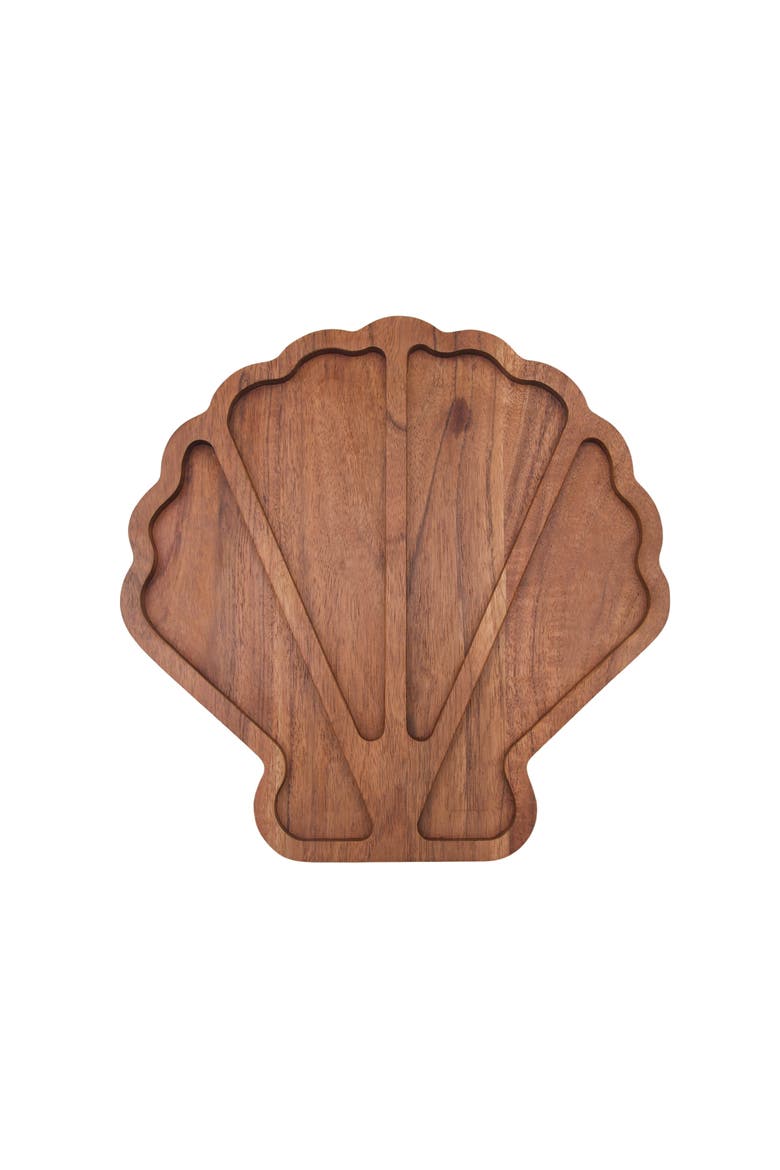 Coastal Scallop Shaped Sectional Wood Novelty Serving Platter 12", Main, color, Brown