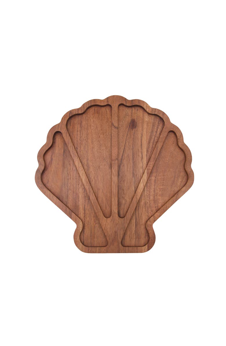 Gallerie II Coastal Scallop Shaped Sectional Wood Novelty Serving Platter 12", Main, color, Brown