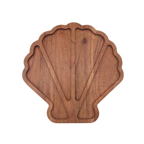 Coastal Scallop Shaped Sectional Wood Novelty Serving Platter 12"